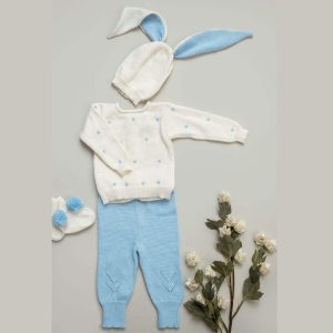 Conjunto Tejido Bebé Celeste Orejas de Conejo