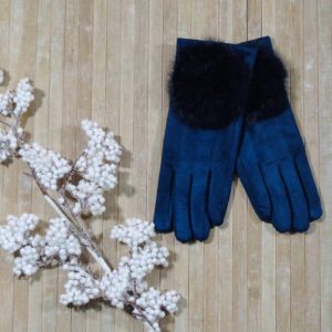 Guantes Pompones Pelo Azul Marino
